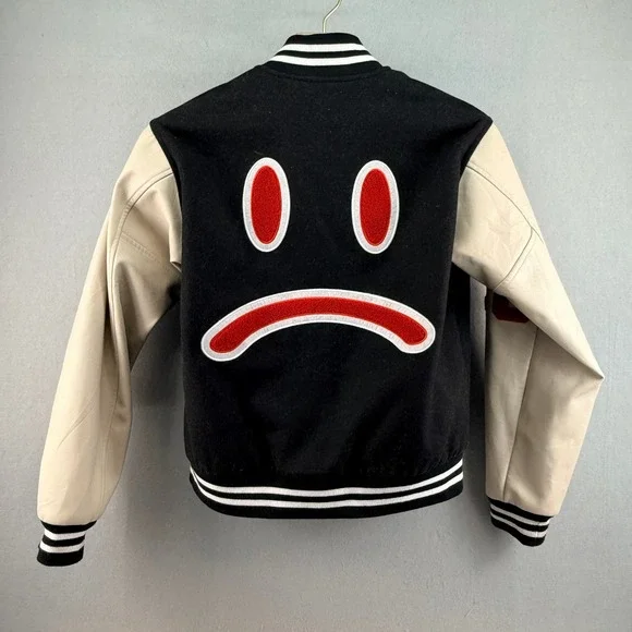 Ricco Gioventu Black No Joke Leather Wool Varsity Jacket